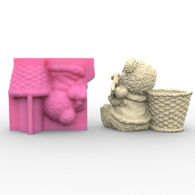 Любовь маленький медвежонок гипсовый цветок силиконовая форма эпоксидная смола литейная форма сочная ваза цементная форма держатель для ручек