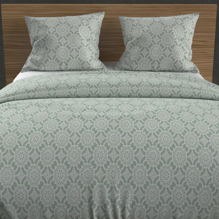 Parure housse de couette en coton 57 fils 260x240 cm ESMERALDA vert, par Soleil d'ocre
