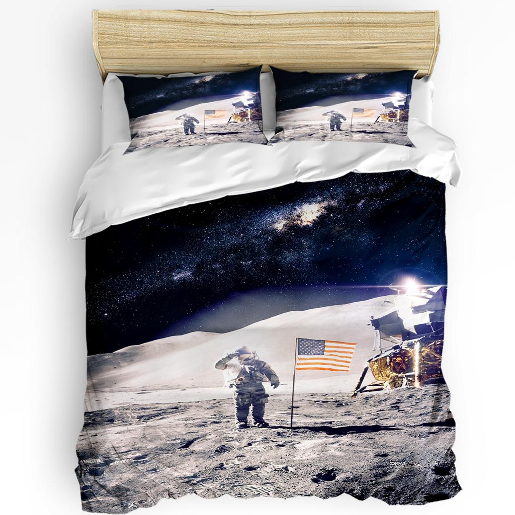 3pcs Bedding Set Universe Space Rocket Cartoon White Home Textile Duvet Cover Pillow Case Boy Kid Teen Girl Bedding Covers Set