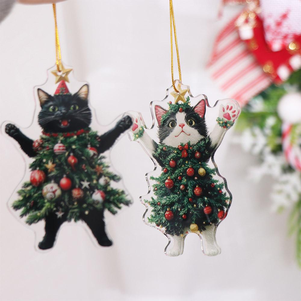 Cartoon Christmas Cat Pendant Acrylic Cat Car Pendant Cat Hanging Ornaments New Year Gifts