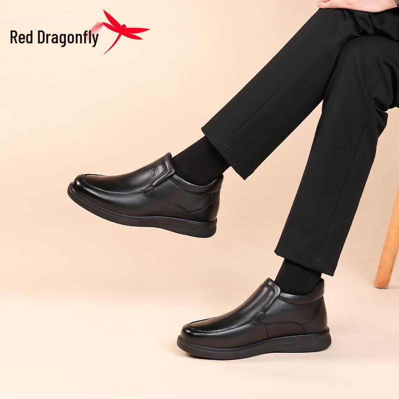 Мужские зимние кожаные ботинки Red Dragonfly с высоким голенищем - Повседневные и деловые с плюшевой хлопковой подкладкой