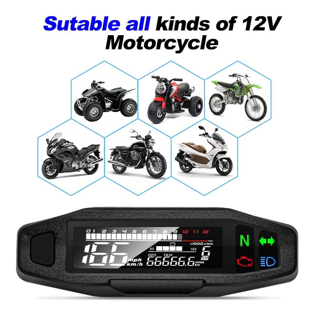 Universal Motorcycle Speedometer Digital Speed Meter LED Tachometer Dashboard Instrument Panel Meter LCD Display