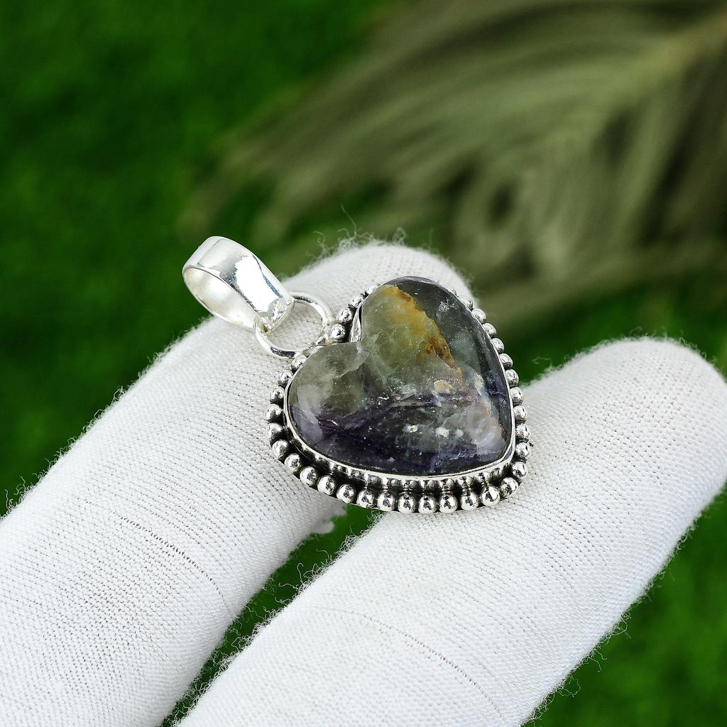 Подарок для нее Подвеска из ювелирного изделия из стерлингового серебра 925 пробы с натуральным многоцветным флюоритом