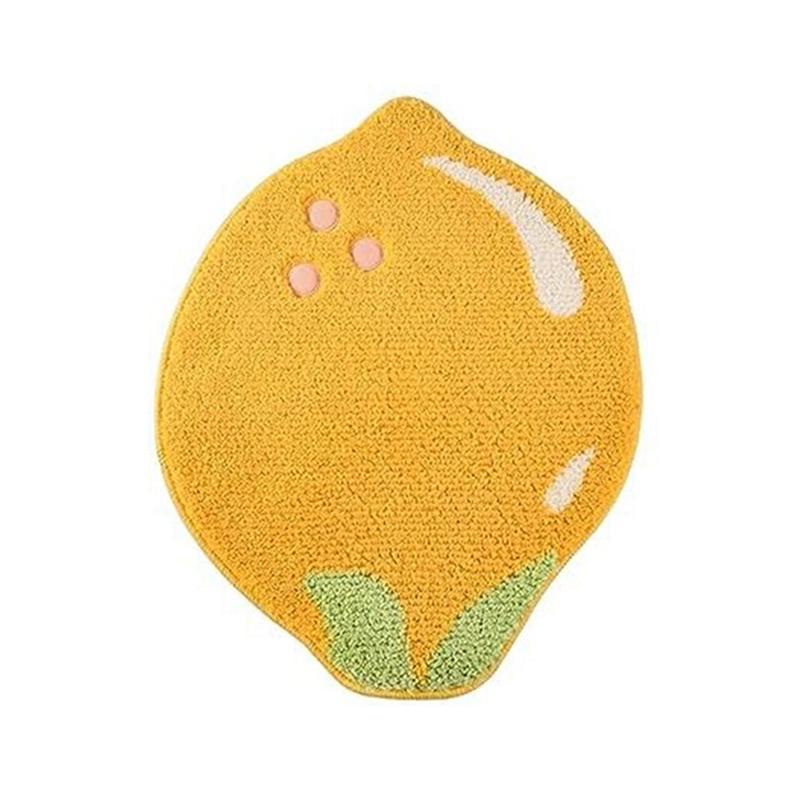 A20F-Lemon Bath Mat Cute Non-Slip Fruit Rug Kitchen Mat Yellow Lemon Bathroom Decor Fun Kids Rug, Machine Washable Durable