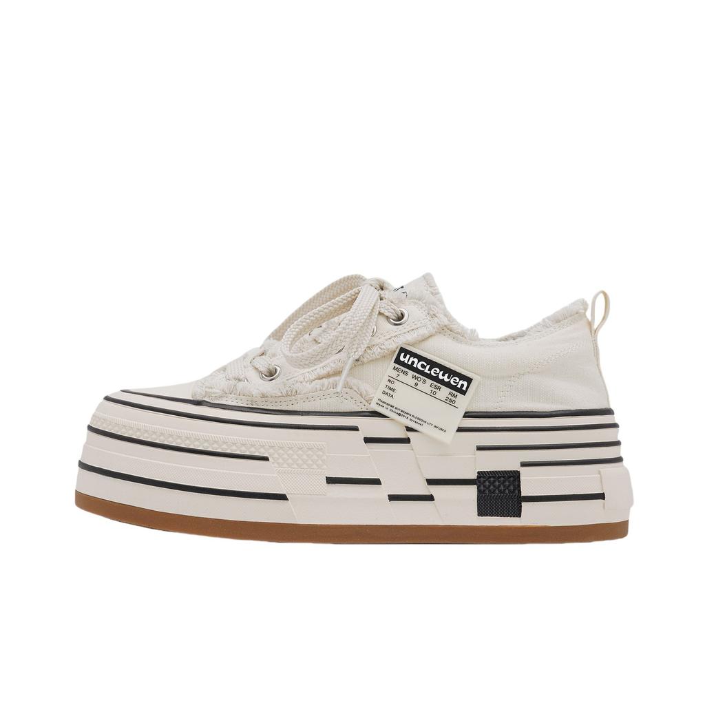 Калифорнийский колледж повседневный стиль грубой кромки нищенские туфли женские 2025 новые парусиновые туфли на толстой подошве с завышенной круглой головкой на шнуровке