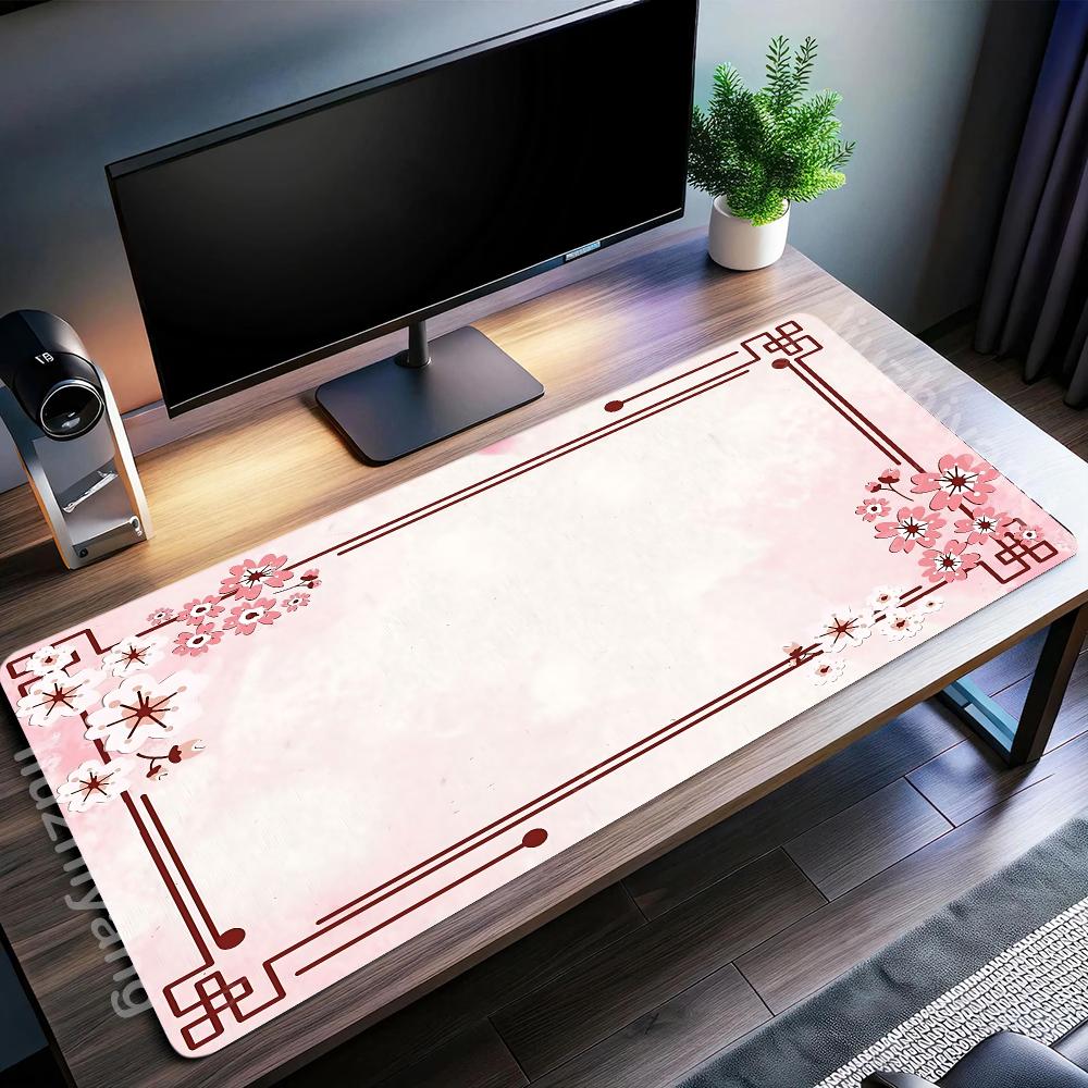 Cherry Blossom Floral Mouse Pad Large Computer Office Game Table Mat Rubber Anti-slip Stitched Keyboard Mats 90x40 XXL Desk Pads