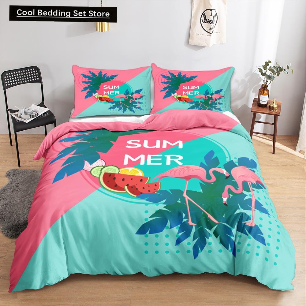 Пододеяльник с изображением животных фламинго King Queen, розовый, с тропическими птицами, комплект постельного белья для детей, подростков, взрослых, синий, мягкий, 2/3 шт., пододеяльник