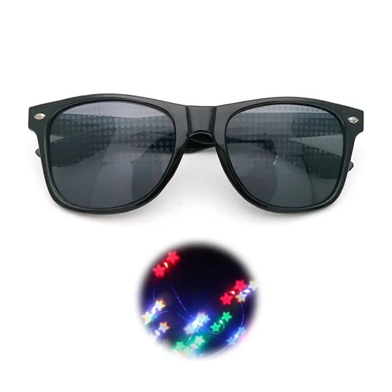 3D Heart Effect Diffraction Glasses Women Sunglasses Rectangle Rainbow Kaleidoscope Festival Party Style Eyewear Clear/Gray Lens