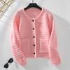 Solid Color Single Breasted Round Neck Knitted Cardigan for Women Autumn and Winter Casual Thick Round Neck European and American Sweater for Women
