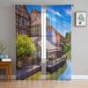 Town Stream Green Trees Sky Stripes Tile Sheer Curtains Living Room Window Tulle Curtains Bedroom Veiling Curtains Luxury Drapes