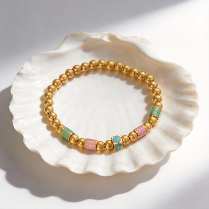 Stainless Steel Geometric Beaded Bracelet Women Minimalist New Chinese Style Fashion Jewelry Gold Plated 2026