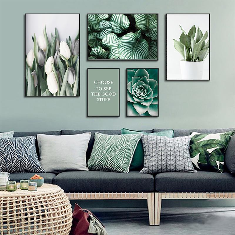 Абстрактное зеленое растение, природа, холст, живопись, скандинавское настенное искусство, листья, постеры, принты, цитаты, картинки для гостиной, домашний декор