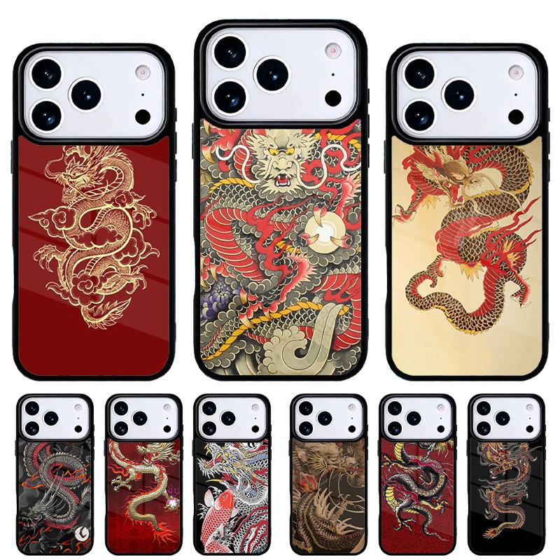 Японский чехол для телефона DRAGON TATTOO для iPhone 17 16 15 14 13 Pro Max Задняя крышка для 12 11 Pro Coque