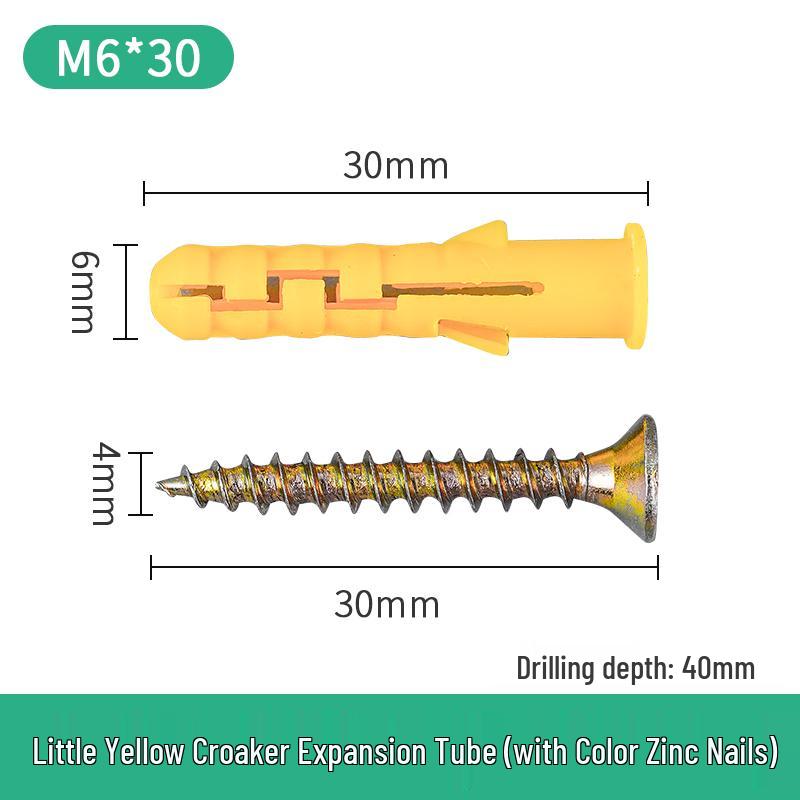 Little Yellow Croaker M6 Expansion Screw & Tube Set with Self-Tapping Screws, Wall Nails, Rubber Plugs, and Clips (6, 8, 10mm)