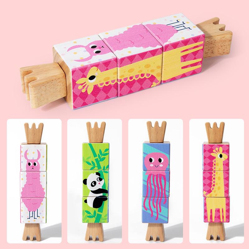 Solid Wood Rotating Building Blocks: Educational Puzzle for Early Learning