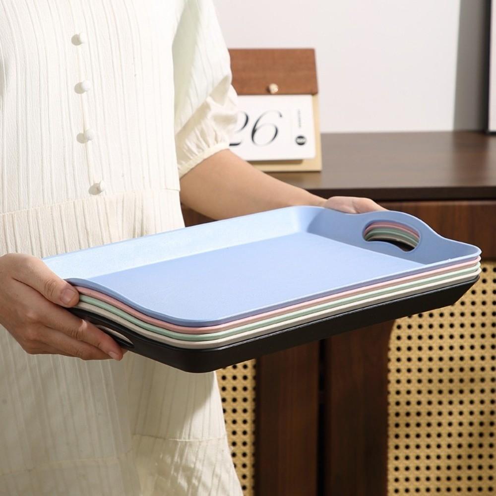 Plastic Tea Tray Wooden Grain Pattern Beverage Tray Portable Restaurant Serving Tray