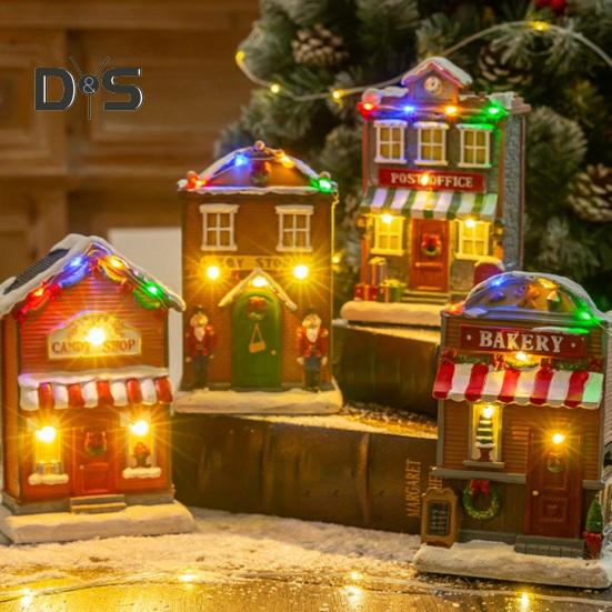 Фигурка в виде рождественского домика, освещенная деревенским домиком с музыкой, светодиодная подсветка на батарейках, смоляная столешница, центральный элемент для рождественского украшения