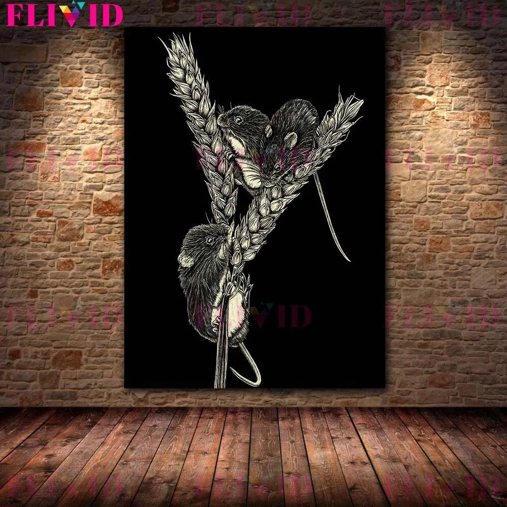 Вороны, летучие мыши, совы, волки, мыши Волшебное существо Черно-белая настенная живопись на холсте Готическая живопись с животными Плакат с принтом Домашний декор без рамки