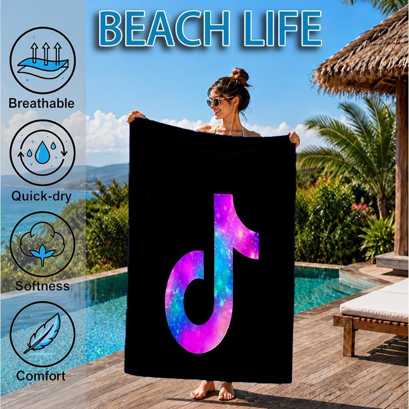 Neon music note Beach Towel, Microfiber Beach Towel, Perfect For Pool, Beach, Travel, Home Decor Beach Party Fan gifts