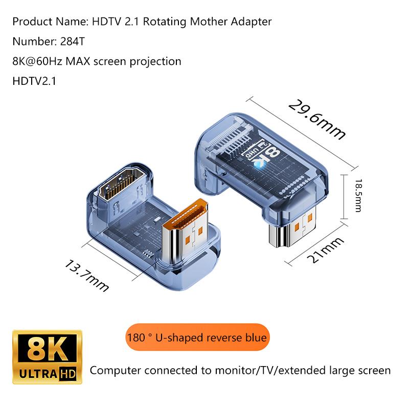 HOT! 2.1 Male To Female Adapter 8K@60Hz Male To Female Connector Up Down Angle 90 270 360 Degree For HDMI Cable PC Laptop HDTV