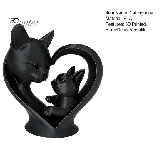 Милая кошка, домашний декор, фигурка матери и ребенка, 3D-печатная скульптура сердца для декора стола, статуэтка с гладкой поверхностью, современное искусство, гостиная, кабинет,