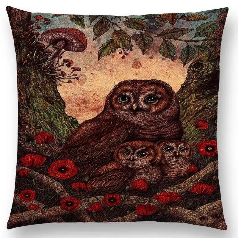 Наволочка для дивана с изображением птицы темного авгурия, трехглазого ворона, стимпанк-колибри, ночной принцессы, льва и совы