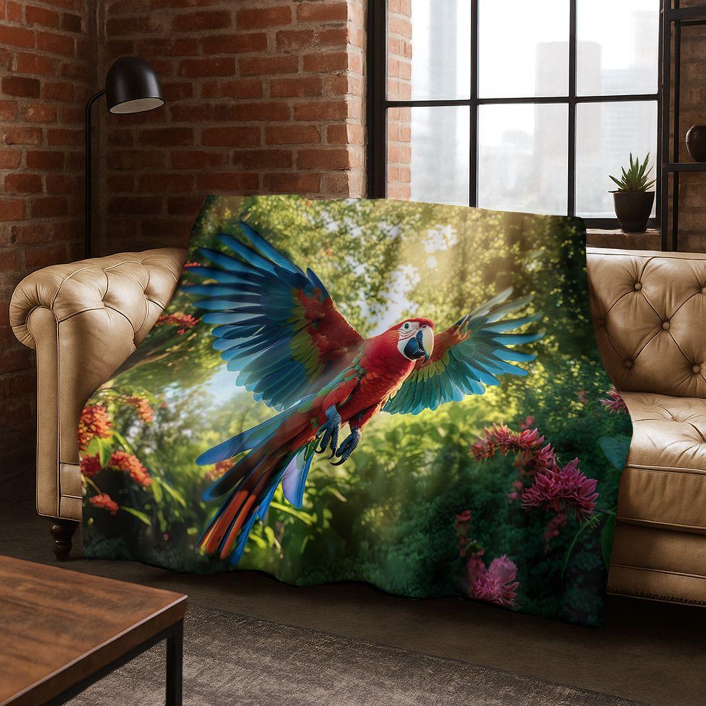 Colorful Tropical Parrot Macaw Natural Birds Art Flannel Blanket,Cozy Soft Throw Blanket for Home Bedroom Bed Sofa Cover Kids