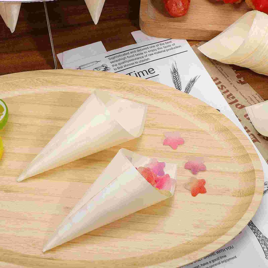 100 Pcs Cone Ice Cream Veneer Roll Mini Dessert Cup Wooden Cones Cake Boxes Food Plushies