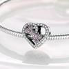 Fit Bracelet Inlaid Zircon Beads Charms 925 Sterling Silver Heart -Shape Colorful Dangle Pendants Bangle Jewelry