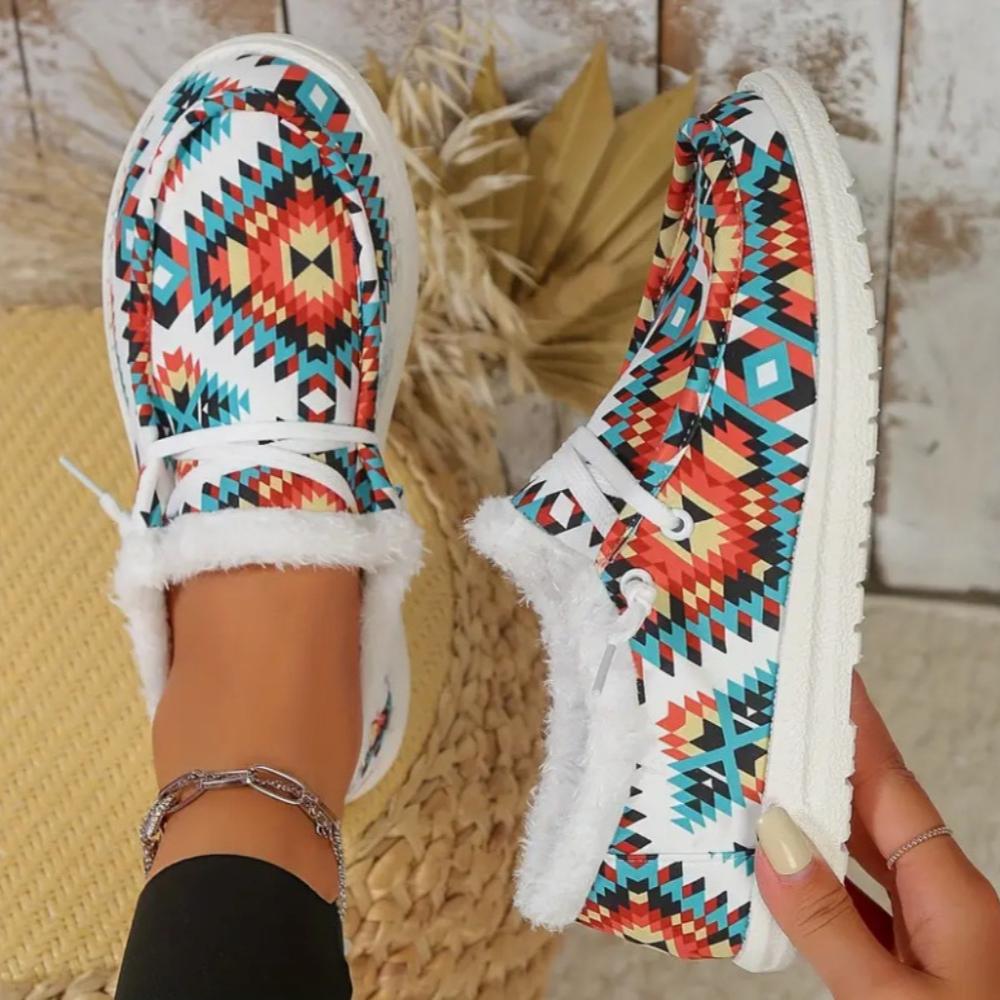 Fashion Women's Fashion Colorful Geometric Print Thickened Warm Snow Shoes Lightweight and Comfortable Outdoor Low Top Shoes