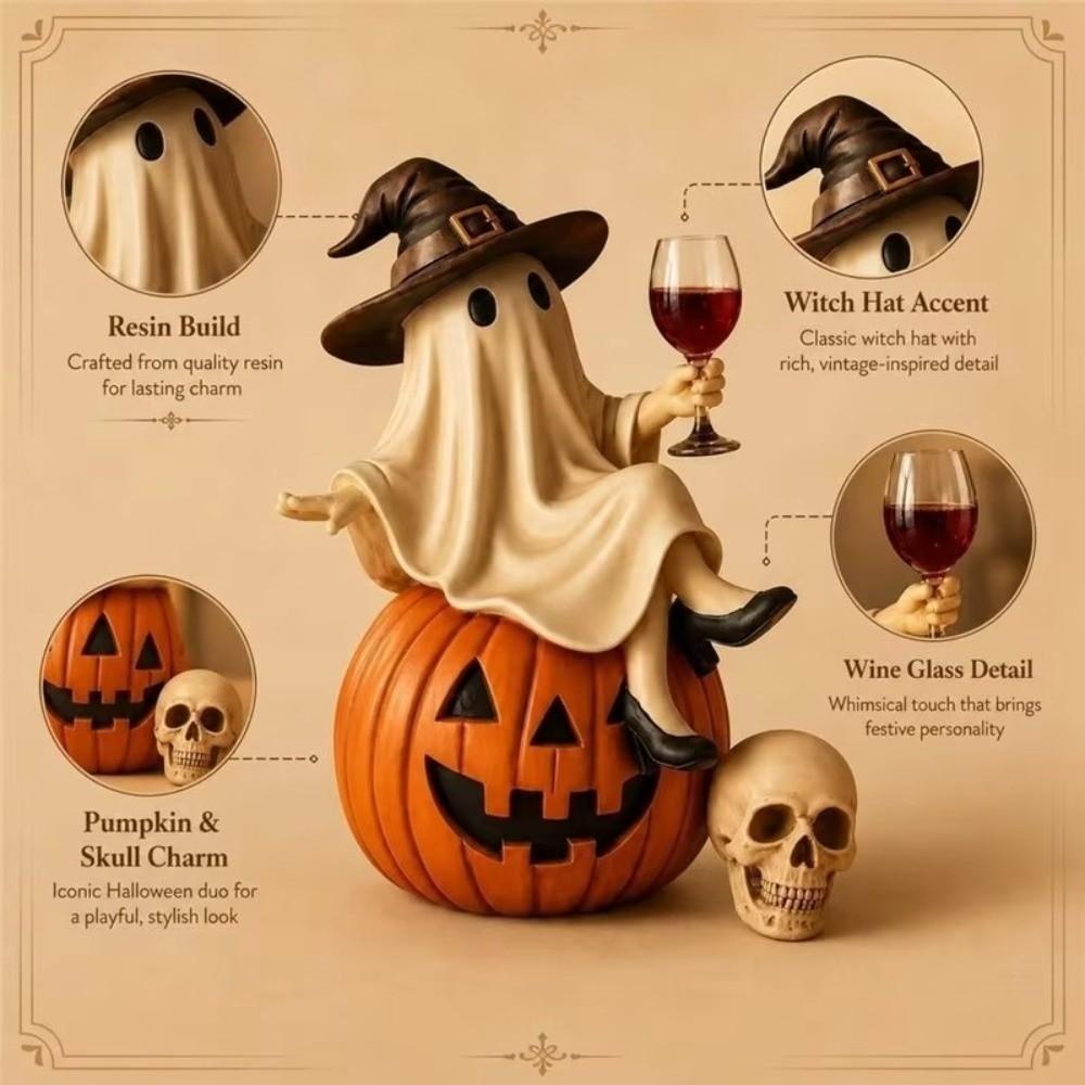 Spooky Halloween Ghost Figurine Cartoon Tabletop Figurine Funny Witch Statue Halloween Decor