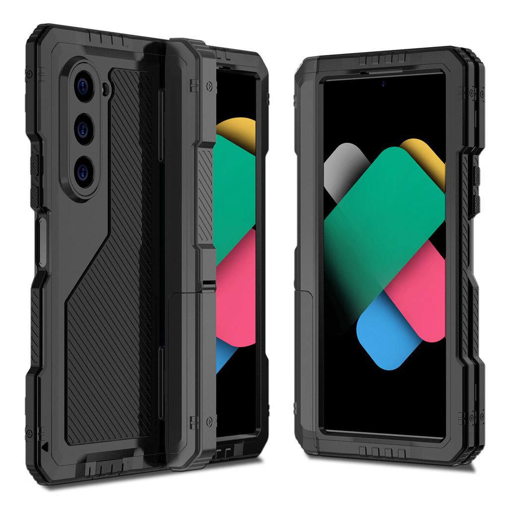 Tough Metal Phone Case for Samsung Z Fold 4 5 6 7 Heavy Duty Dual Layer Aluminum Bumper Shockproof Cover PET Screen Protector