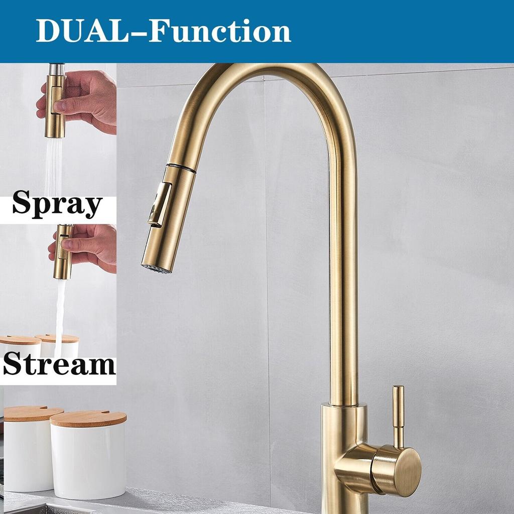 Матовый золотой кухонный смеситель для раковины, распылитель, поворотный излив, смеситель
