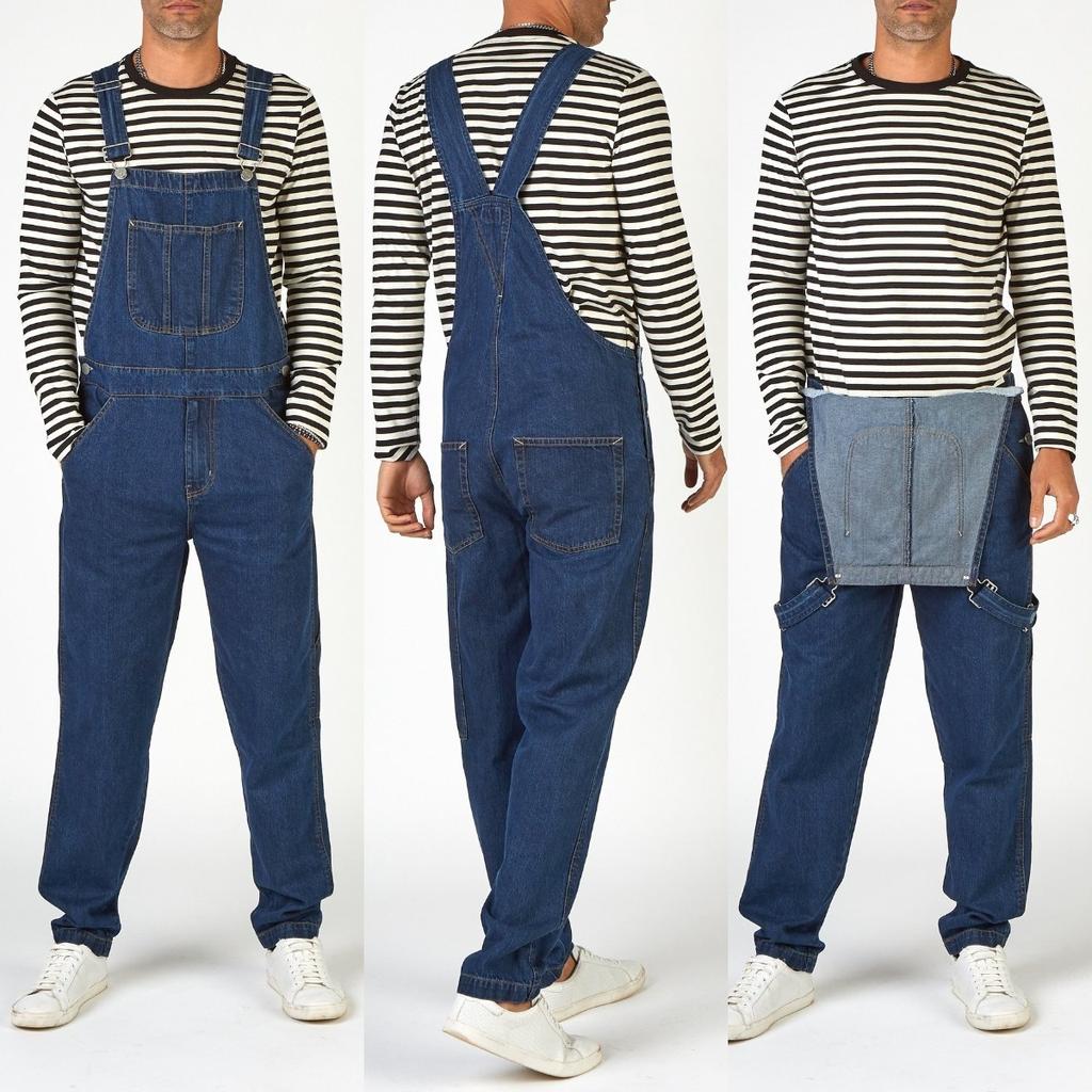 Men's Overalls Overalls Tall Wash Jeans Adjustable Straps Denim Jumpsuit Loose Work Jumpsuit Work Pants