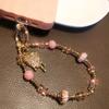 Mobile Phone Lanyard Wrist Ornament Gold Border Heart Pendant Crystal Bead Bracelet Universal Anti Loss Lanyard for Phone Cases