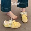 Женские желтые кожаные немецкие кроссовки: Новый весенний стиль 2025, Легкие, Универсальные, Тонкая подошва, Повседневная спортивная обувь для скейтбординга.