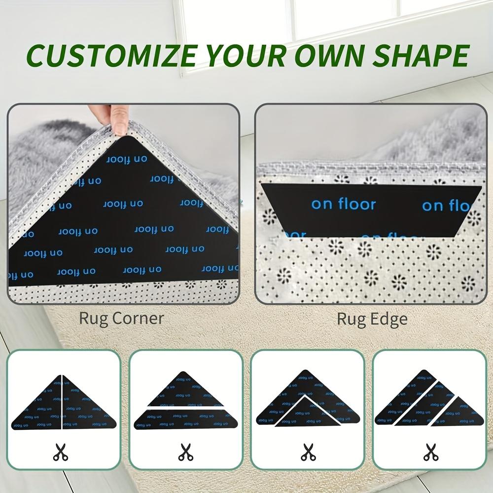 PU Washable Reusable Double Sided Carpet Grip Stickers 4 Pcs 8 Pcs for Area Rugs on Hardwood Tile Marble Floors