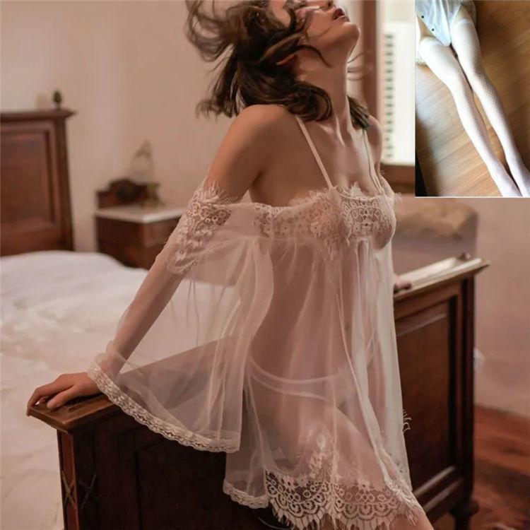 Sexy lingerie women are extremely tempting to flirt super saucy large size transparent lace suspender skirt free suit