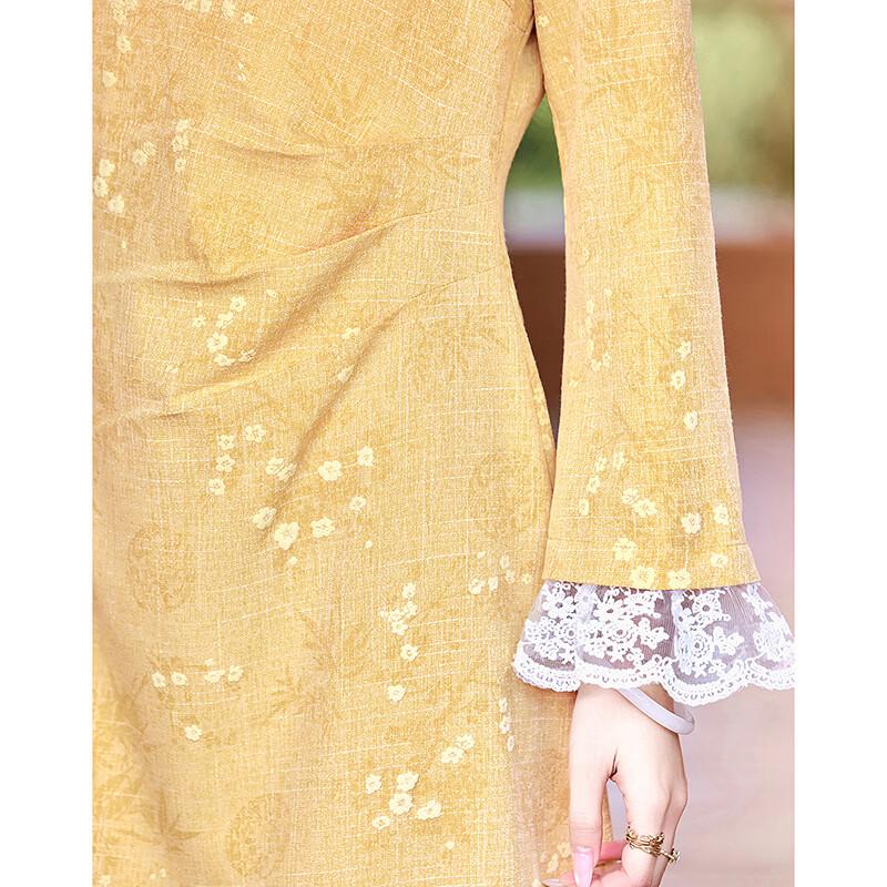 Элегантное миди-платье с длинным рукавом в новом китайском стиле