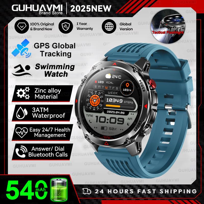 Новые Профессиональные Спортивные Умные Часы с GPS для Мужчин 1.46" AMOLED Экран 3ATM Компас Фитнес-трекер Военные Умные Часы