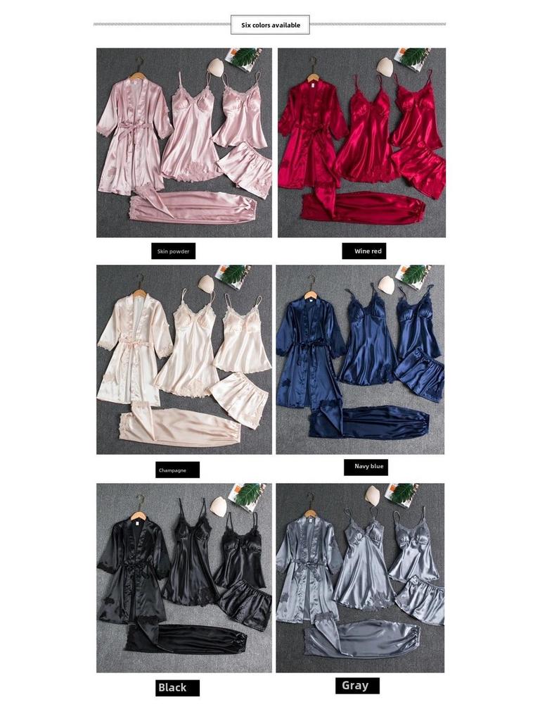 Элегантный шелковый пижамный комплект с принтом «Линкор» - Коллекция из 5 предметов для весны и лета