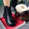 2025 Women Snow Boots Fur Ladies Shoes Zipper Winter Boots Women Solid Color Warm Mom Cotton Ankjle Boots Flat with Shoes Botas
