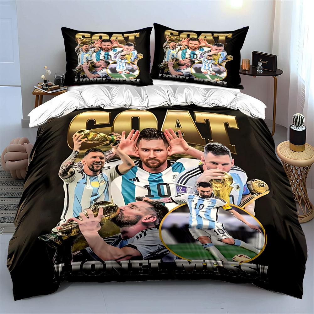 GOAT Lionel Messi Football Design Bedding Duvet Cover Set Duvet Cover Pillowcases (1*Duvet Cover 2*Pillowcases, without duvet insert)