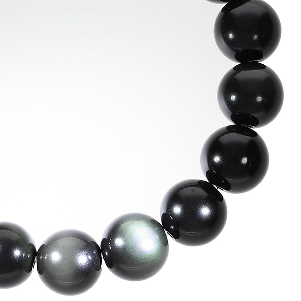 [Shinjuku Gin No Kura] Obsidian Bracelet, 12mm, 18.5cm (Men's L, Women's LL) Obsidian Natural Stone Power Stone Bracelet Prayer Beads
