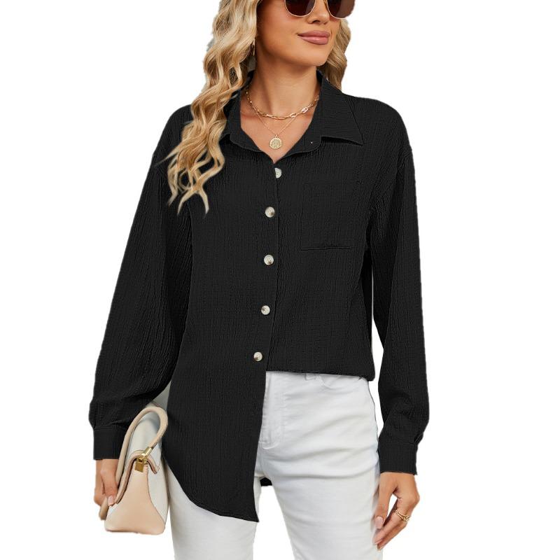 Autumn Winter Women's Casual Loose Long Sleeved Lapel Button Solid Color Shirt for Women Blouses