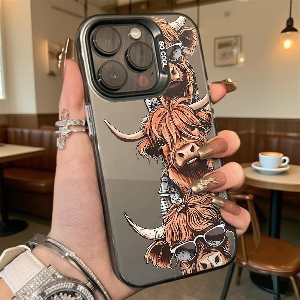 Крутой чехол для iPhone 16 15 14 13 12 11 Pro Max Mini с изображением шотландской коровы, противоударный, защищающий от царапин