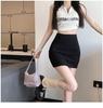 Женская черная А-силуэтная юбка миди с высокой талией - Летняя облегающая юбка-бодикон с шортами от просвечивания для миниатюрных фигур