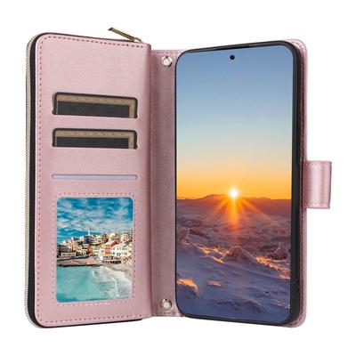 Чехол-кошелек на молнии с ромбовидным узором из ПУ-кожи для Samsung Galaxy S24 FE, сумка через плечо для телефона
