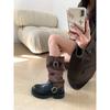 Cowhide Version~ Retro Leather Splicing Boots Women's Pleated Stacking Boots Small Thick-soled Heightening Fashion Boots