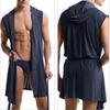 European Style Men's Ice Cool Silky Hooded Sleeveless Bathrobe by N2N